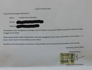 surat pernyataan klaim new honda vario 150 bermasalah